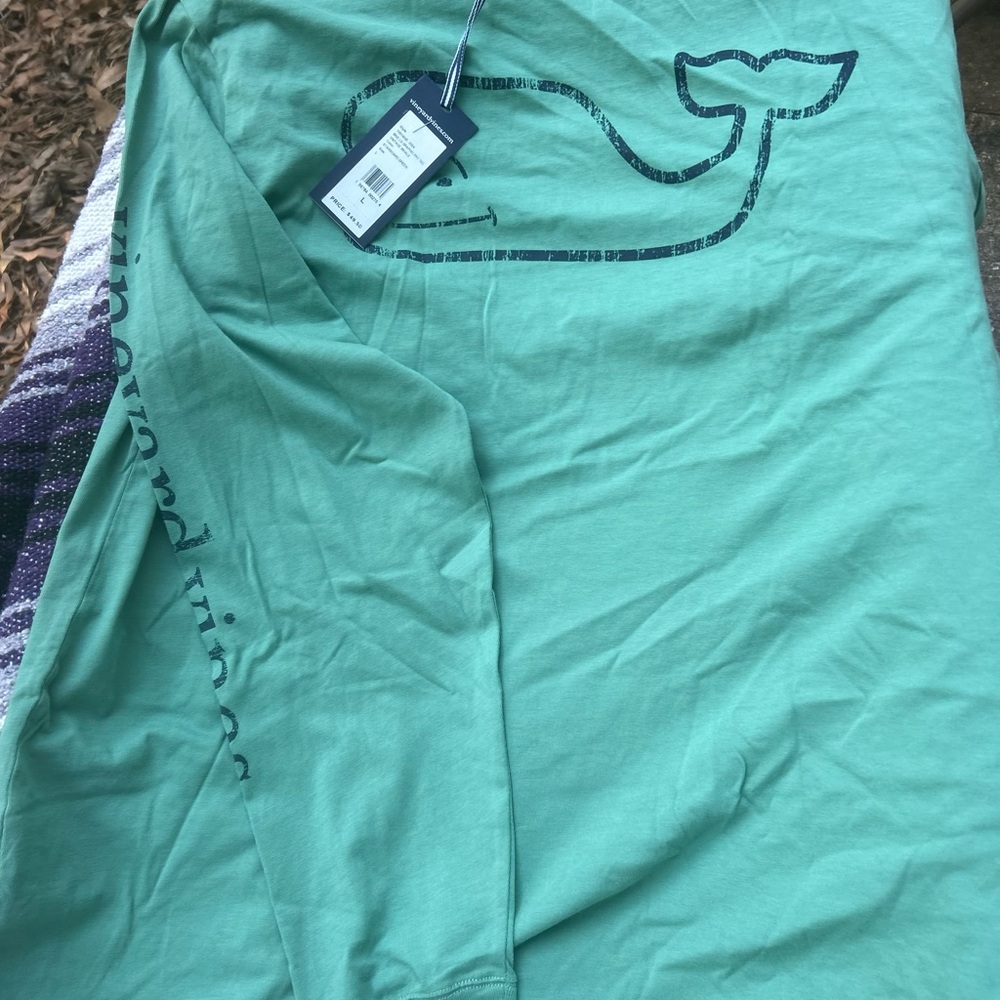 Vineyard Vines Green Long Sleeve Shirt with Whale Logo NWT
